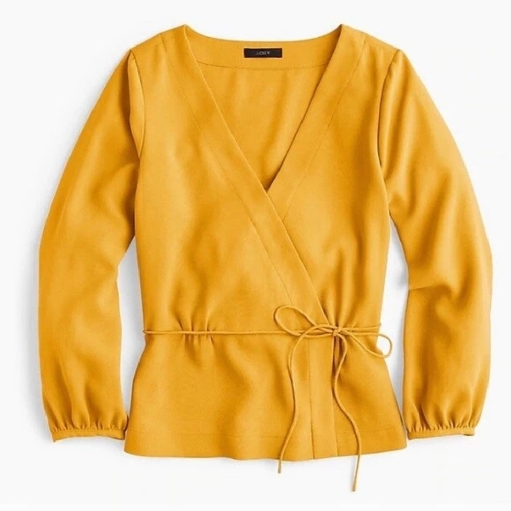 J. Crew Drapey Crepe Faux Wrap Blouse - Size 2, Harvest Gold / Saffron Yellow